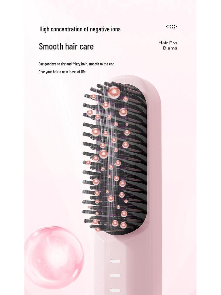 USB Rechargeable Wireless Straightening Brush with Negative Ions - No Damage, Wet/Dry Use, Portable Curling Iron