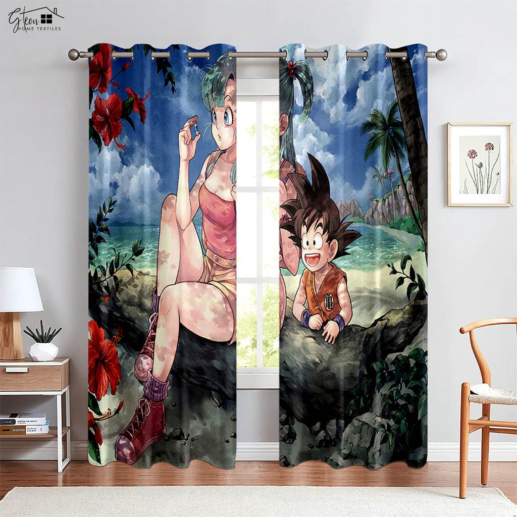 2 Pieces Anime Cartoon Printed Curtains Polyester Fiber Machine Washable Bedroom Study Kids Room Decorative Curtains