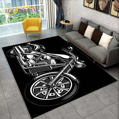 Retro Vintage Motorcycle Skull Area Rug,Carpet Rug for Living Room Bedroom Sofa Doormat Kitchen Decor,Child Non-slip Floor Mat