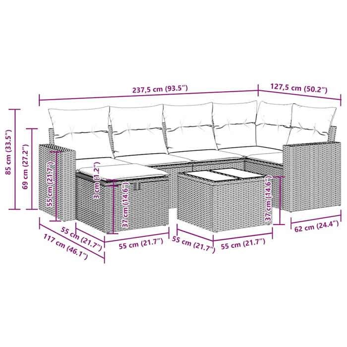 VidaXL Garden Lounge Set with Cushions 7 Pcs Brown Wicker 3325399