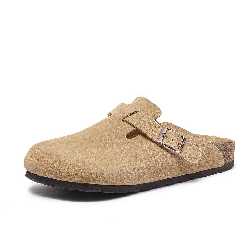 Genuine Leather Cork Soles Flat Bottom Cowhide Fishing Boken Shoes Casual Flip-flops