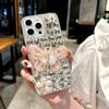 For iPhone 15 Pro Case Glass Rhinestone Decor Butterfly Pattern TPU Phone Back Cover