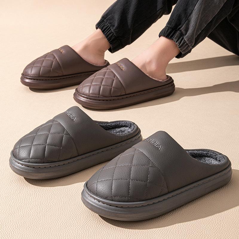 Waterproof large size cotton slippers household piled thickened plush slippers winter warm winter cotton slippers outer wear