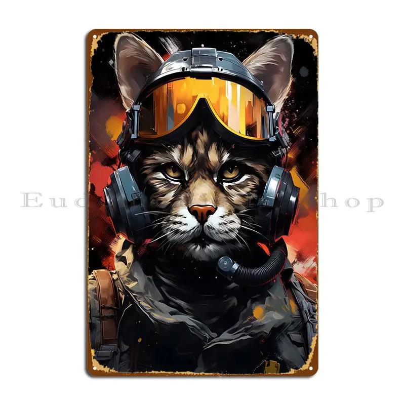 Jet Pilot Cat With Goggles Metal Plaque Poster Design Pub Wall Decor Garage Club Party Design  Tin Sign Poster