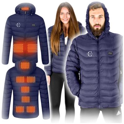 Veste chauffante USB pour femmes et hommes, matelassée d'hiver, chaude, grande taille XL, veste chauffante bleu marine, taille S