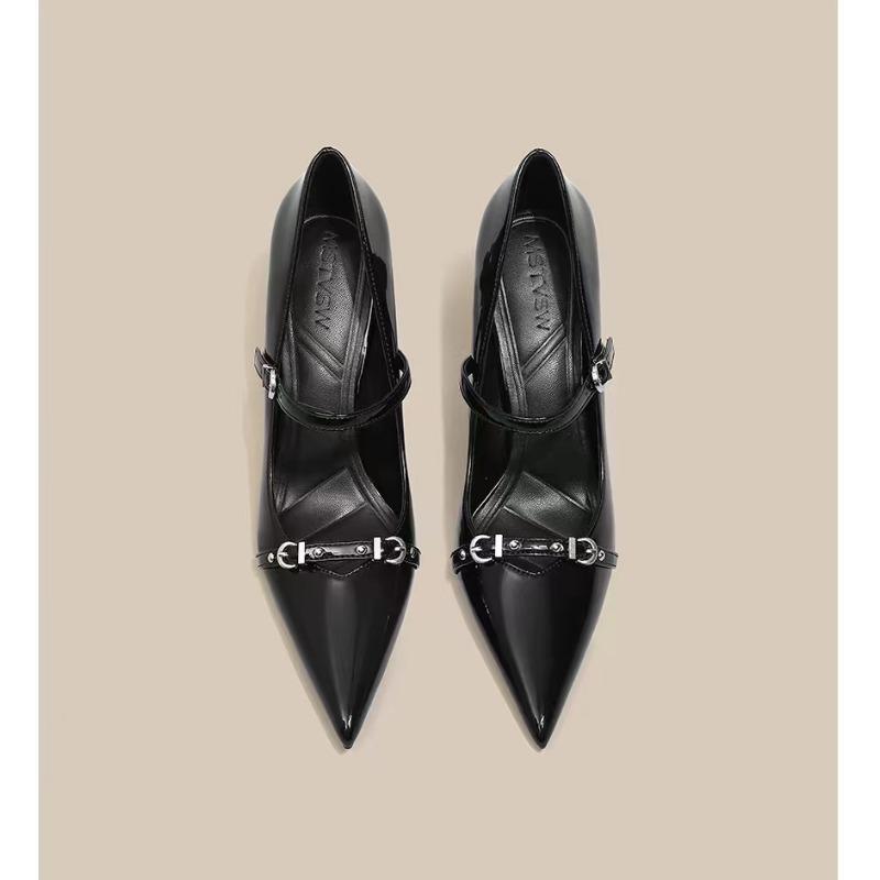 Mode 2025Modische Spitzschuh Flachmaul Neue Schuhe Sommer Elegant Schnallenverziert Stiletto Schwarz Damen Schuhe