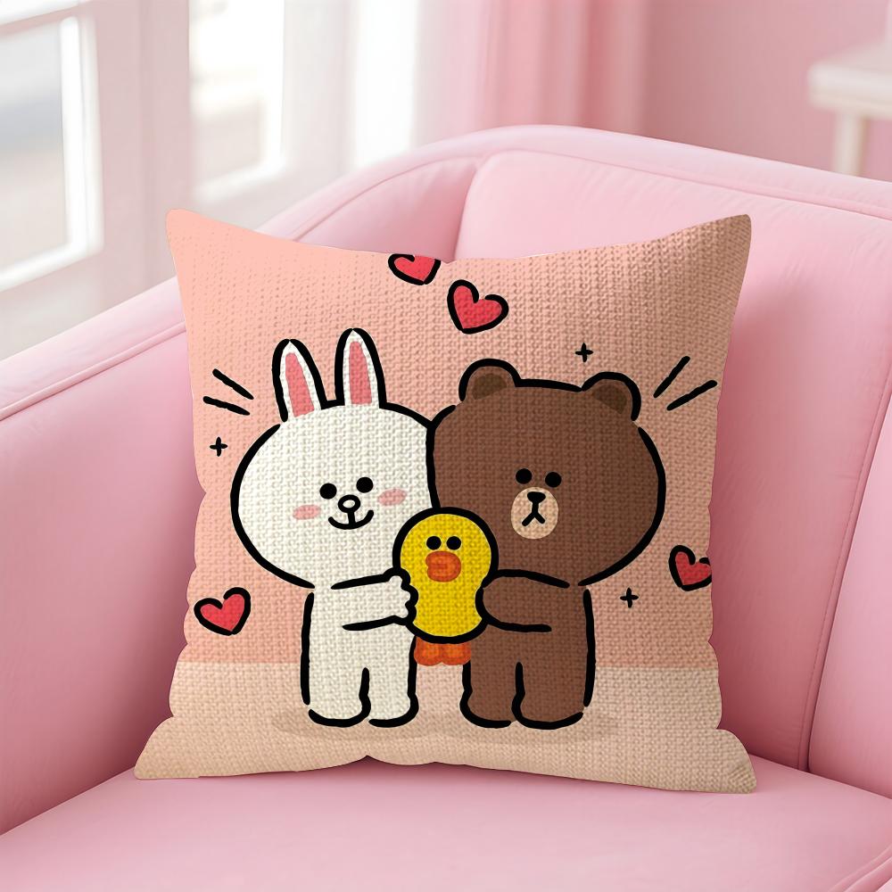BBrown BearR And Cony Cushion Cover Natural Linen Pillow Case DoubleSided Print Decorative Sofa Pillowcase Home Decor Gift