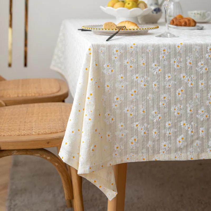 Daisy Tassels Cotton Tablecloth For Bedroom Rectangle Dining Table Cover Party Tablecloth Dustproof Desk Cover Living Room Decor