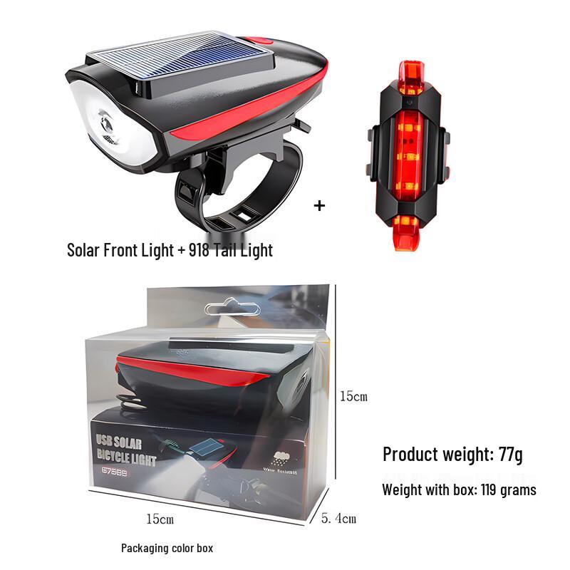 Nufeng Solar Bicycle Headlight and Tail Light Set