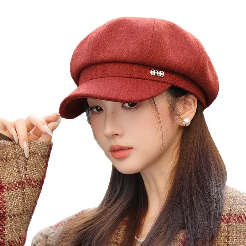 New Big Brim Showing Face Small Octagonal Hat Autumn and Winter Hat Women's High-end Sense Cap Temperament Versatile Beret