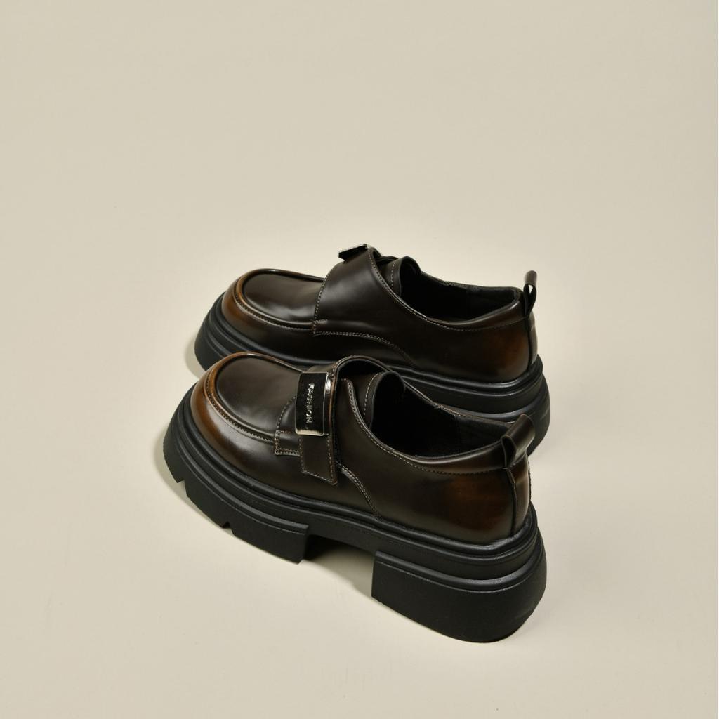 Design Sense Small Leather Shoes Women's Spring New Versatile Retro Thick-soled Thick Heel