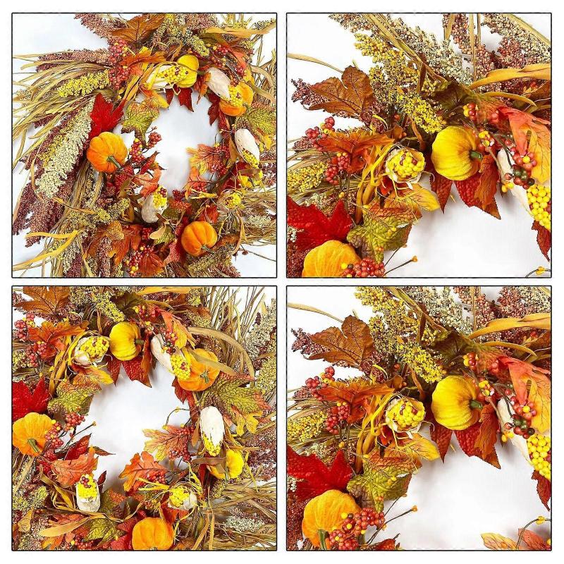 Fall Wreath Artificial Garland Front Door Harvest Thanksgiving Halloween