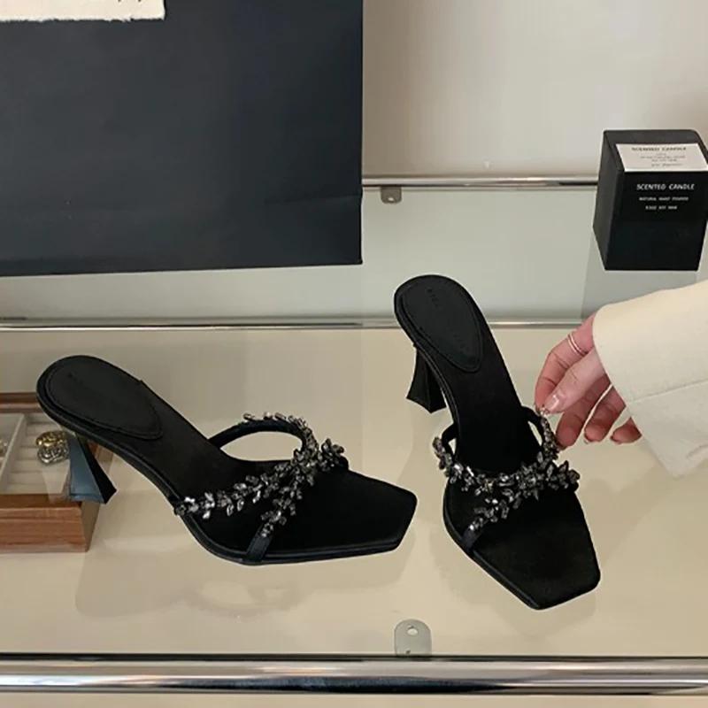 Fashion Summer Fashion Slippers Shoes for Women Women's High Heels Crystal Open Toe Slides Elegant Evening Party Shoes Women's Sandals