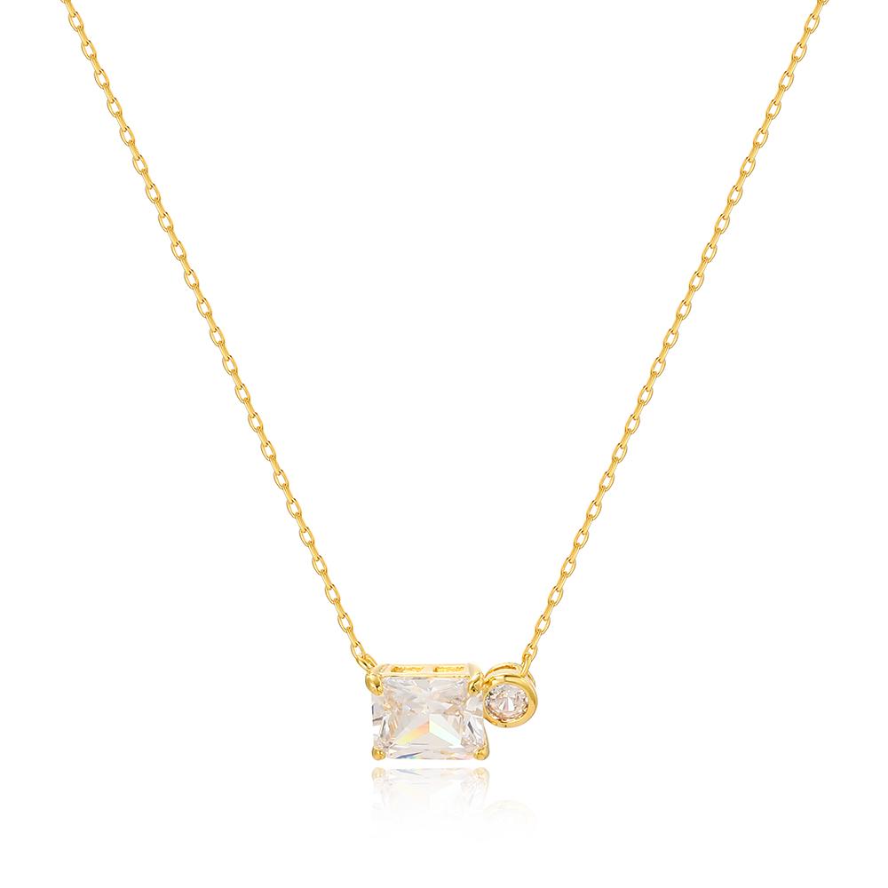 Women 18K Gold Plated Square Oval Heart Green Crystal Cubic Zirconia Dainty Choker Necklace New Fashion Gold Necklaces for Lady