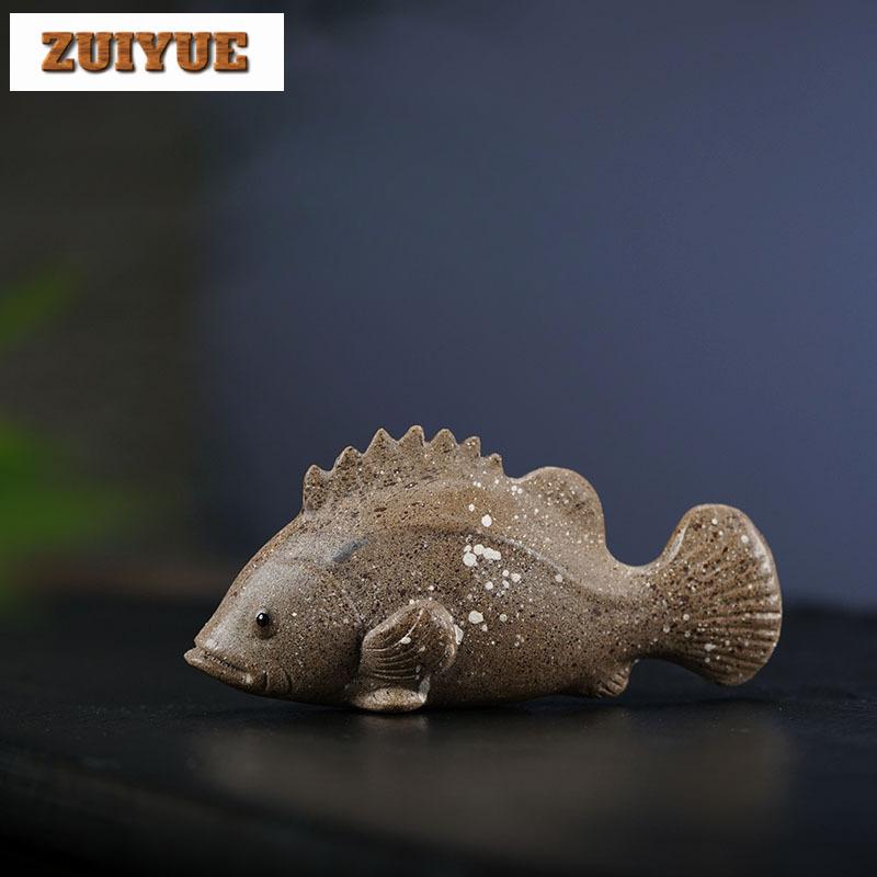 Purple Clay Shark Grouper Tea Pet Aesthetic Fish Tank Landscaping Tea Figurine Play Toys Tea Zisha Statue Ornaments Tea Items