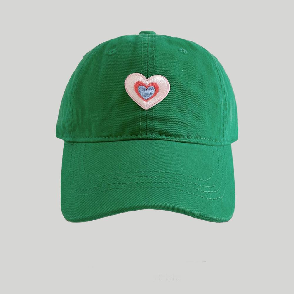 Korean Style Heart Embellished Baseball Cap Women Cotton Summer Sun Hat With Wide Brim