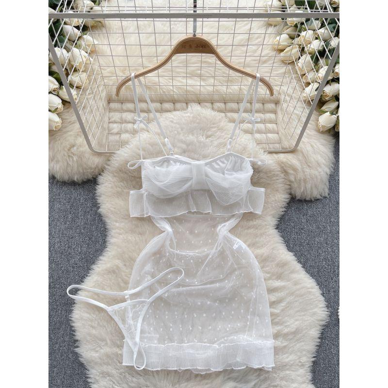 Fashion Style Sexy Slip Dress Thin Mesh Lace Sheer Cutout Sexy Dress Suit