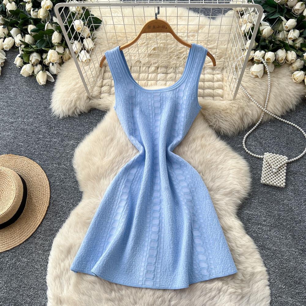 French light luxury pink sleeveless A-shaped dress women's summer high waist and thin versatile temperament commuter dress
