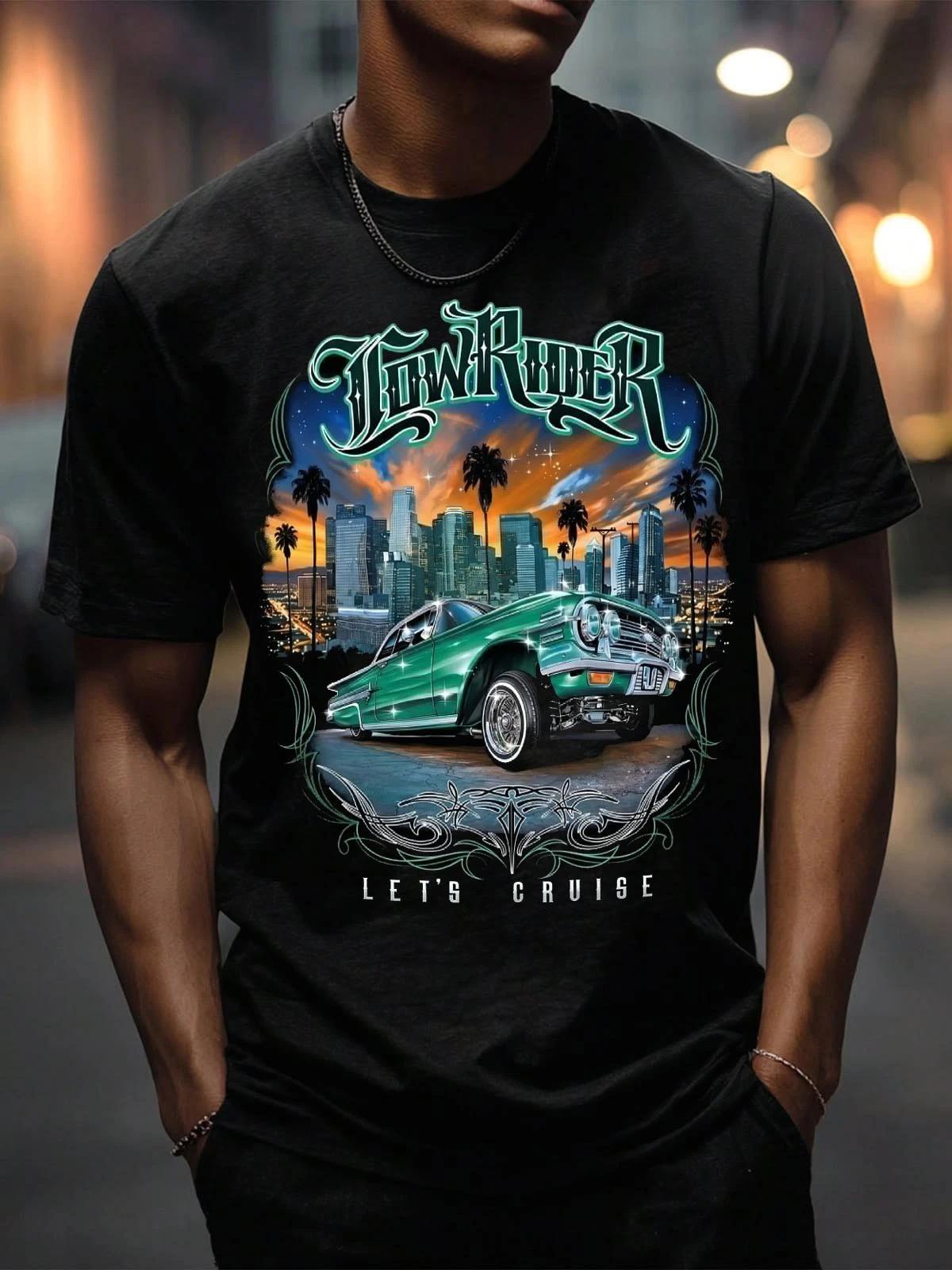 street style Lowrider LET S CRUISE black t shirt unisex 100% silk screen S