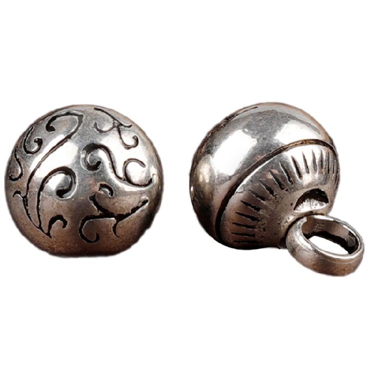 Handcrafting Solid Metal Silvering Bead Button for Chinese Cheongsam Traditional Carved Bead Buckle Clothing Accessories