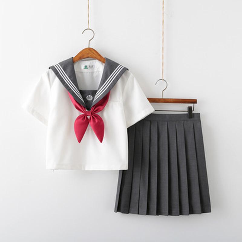 Japanske JK Cosplay Uniform Sett Grå Krage Broderi Matros Dress Kvinner Uniform College Style Kvinner JK Cosplay kostyme