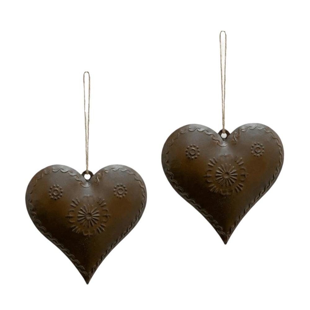 2PCS Iron Heart Shaped Hanging Pendant Vintage Heart Shaped Ornament Metal Heart Pendant  Outdoor 2 Pieces