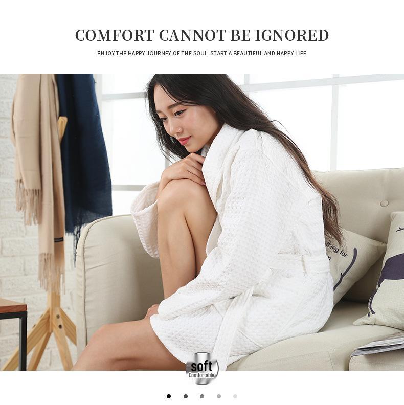 Unisex Waffle Yukata Bathrobe - Thickened Cotton for Autumn/Winter, Ideal for Couples & Star Hotels