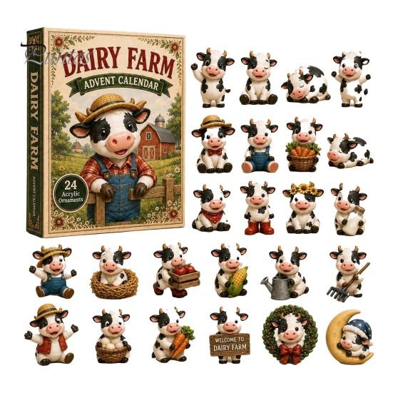 24-Tage-Countdown-Box Hochlandrind Adventskalender 2026, Weihnachten mit Acryl 2D Rinderliebhaber Geschenk Mini-Figur, Bauernhoftier Baumhänge-Dekoration für