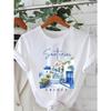 Unisex Santorini Greece Aegean Sea Print Crew Neck Short Sleeve Casual Lightweight Vacation Tee