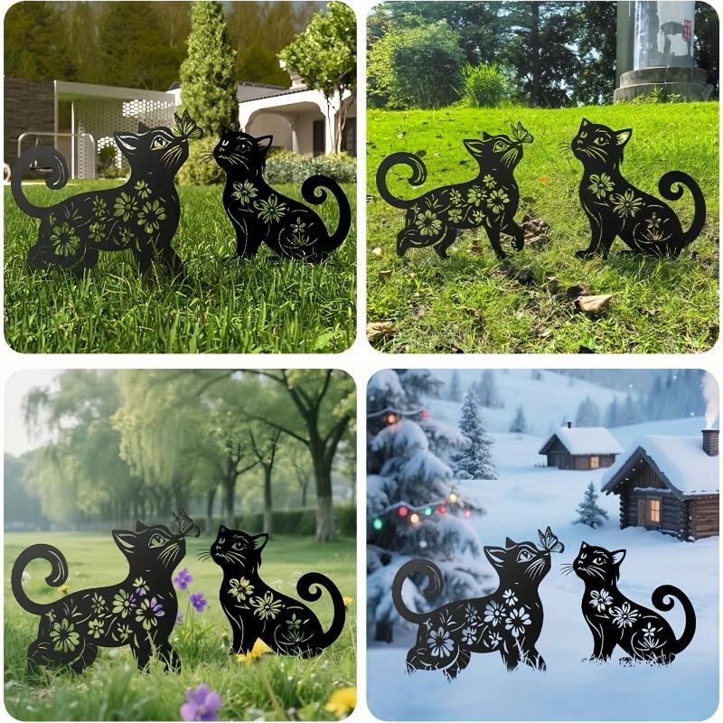 2PCS Outdoor Garden Lawn Decoration Crafts Ornament European and American Iron Art Black Cat Silhouette Floor Insert Ornament Home Furnishing