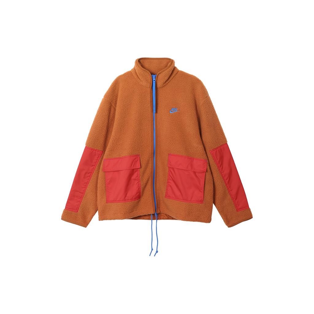 Nike Spliced Design Embroidered Logo Fleece Jacket Men Outerwear Orange DD5022-246