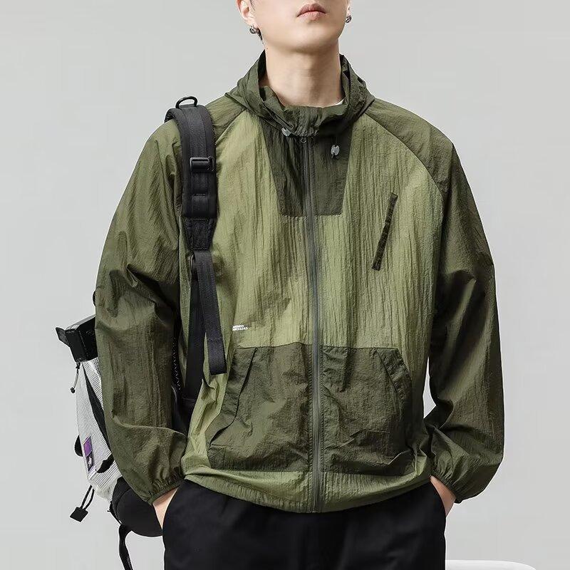 

Американский вайб мужская тонкая свободная модная солнцезащитная одежда в сочетании цветов молодежная весенне-осенняя парная повседневная куртка тренд 2XL армия зеленый