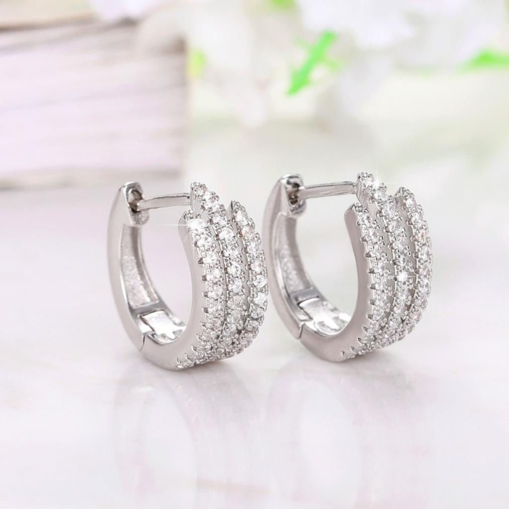 Triple Row Pavé Hoop Earrings for Women Modern Style
