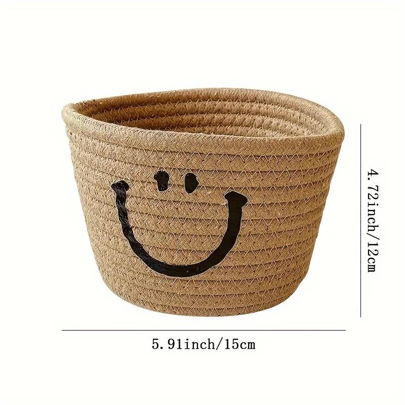 Charming Smile Woven Storage Basket - Compact Organizer for Cosmetics, Brushes & Pens - Ideal for Desk, Office, Dorm Decor