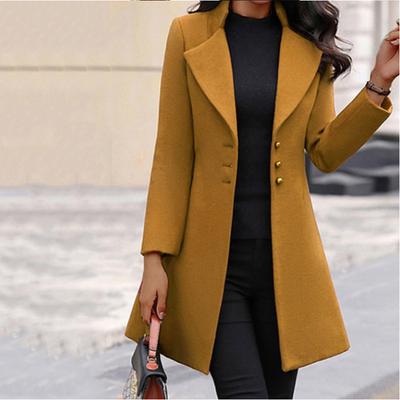 European and American Cross-border Autumn and Winter Medium and Long Korean Version Lapel Thin Solid Color Slim Women's Woolen Coat Coat