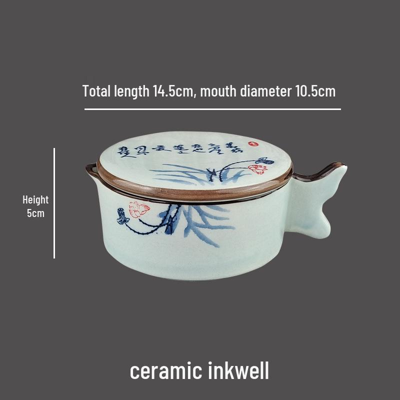 Multi-Purpose Inkwell Set: Includes Inkstone with Lid, Ink Stick, Brush Rest, Ink Sea, Ceramic Inkwell, Ink Box, and Ink Dish.