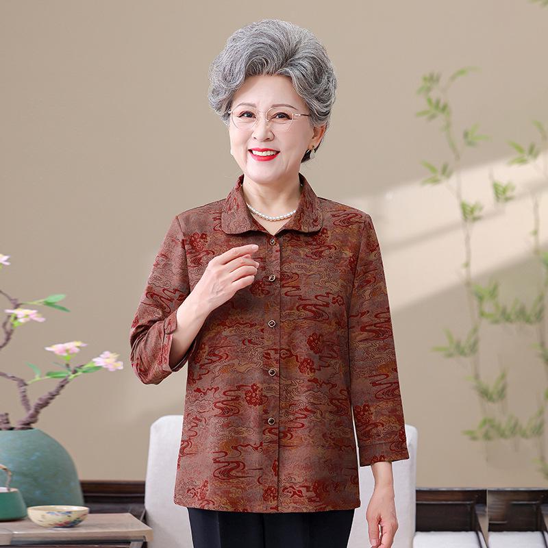 Summer Top for Middle-Aged & Elderly Women: Grandma Style Nine-Sleeve Shirt