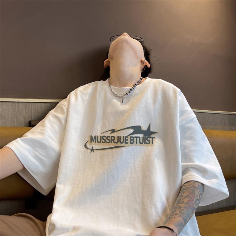 Heavy duty short sleeved T-shirt for men, summer new style American pure cotton trendy brand base white loose half sleeved T-shirt