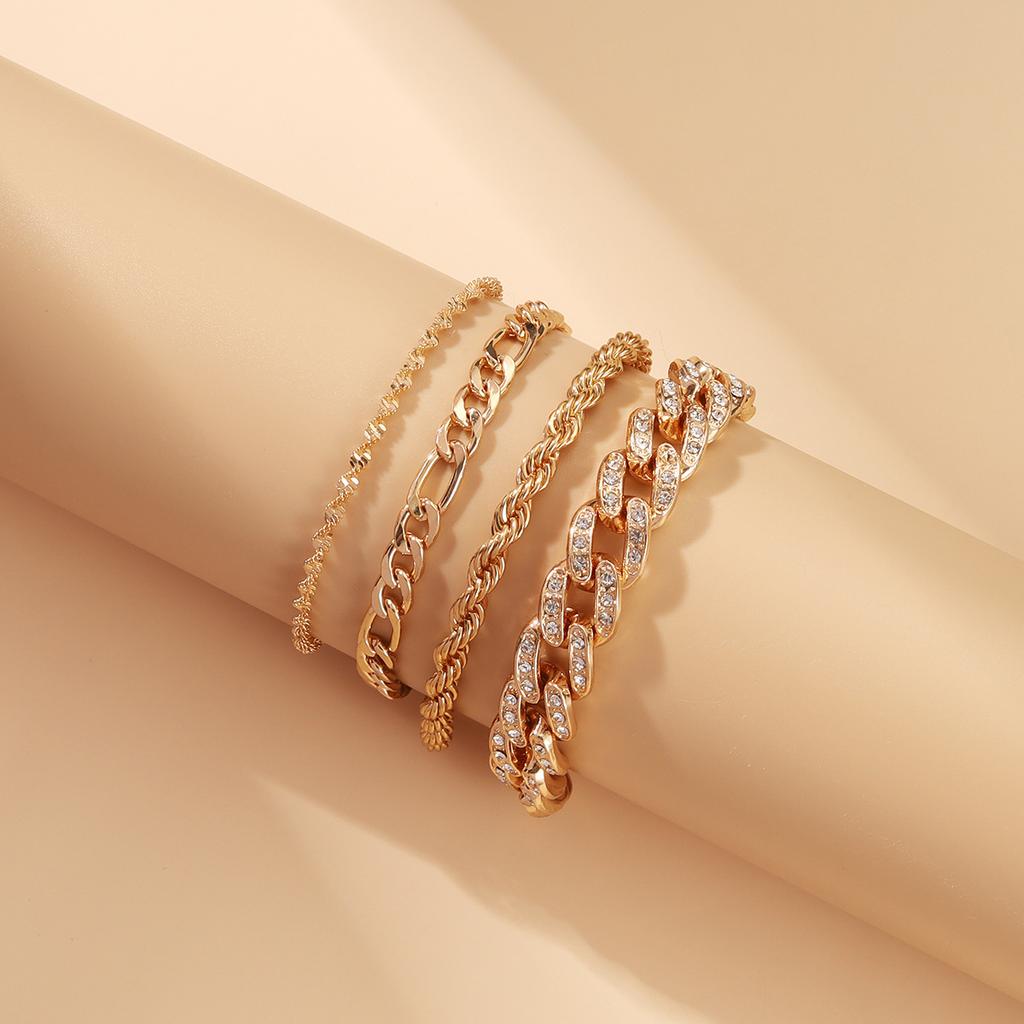 European and American metal Cuban chain hip-hop bracelet ins personalized niche design cold wind jewelry set