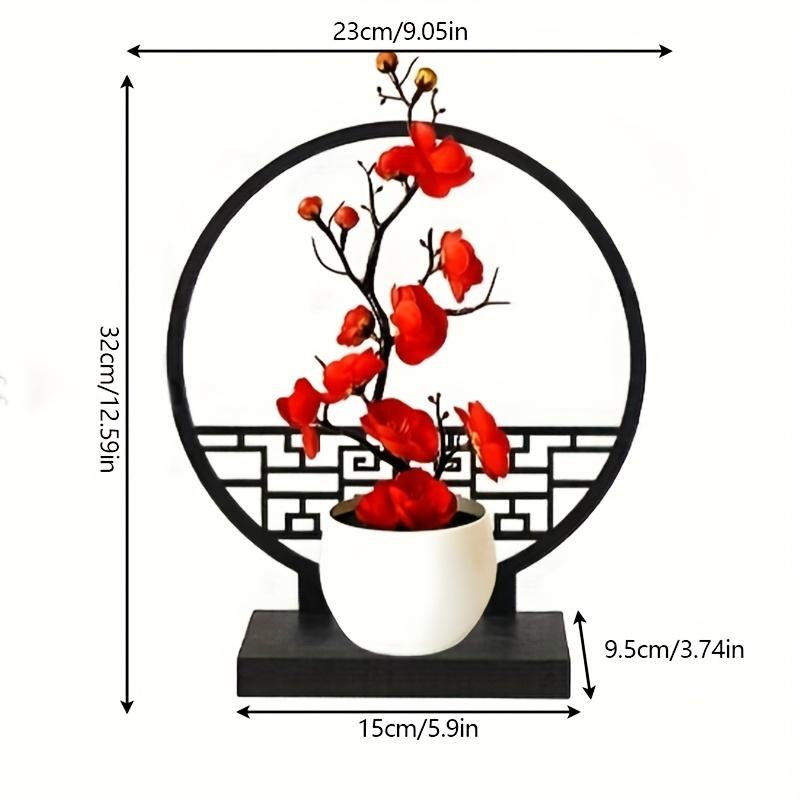 Elegant Chinese-Style Artificial fower Plum Blossom Bonsai Set with Screen Base - Perfect for Home and Office Decor,