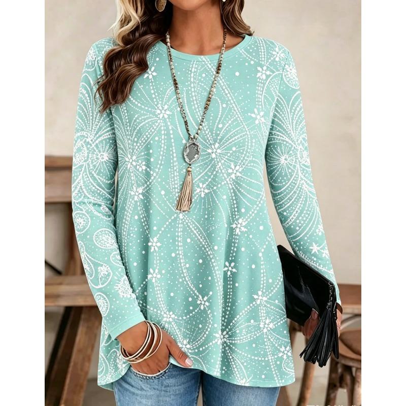 Autumn and winter women's long-sleeved O-neck T-shirt