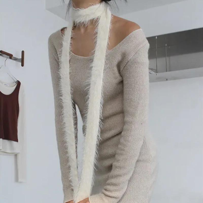 Boutique Spring New Solid Color Imitation Mink Sexy Knitted Scarf Fashionable Decoration Fashionable Versatile