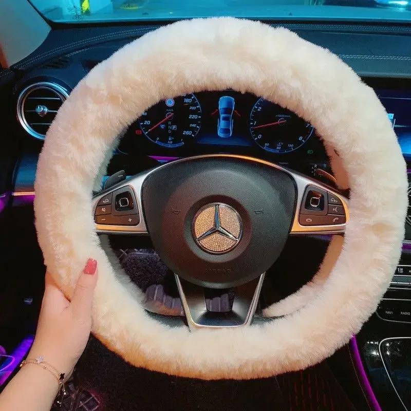 Winter Cute Pochacco Car Steering Wheel Cover Warm Plush Cartoon Anti Slip Handle Cover for Men and Women Cute Car Accessories
