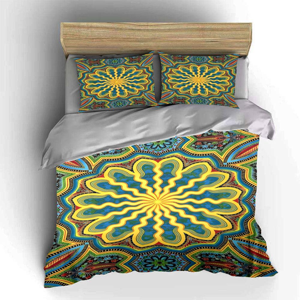Yellow floral mandala pattern. Bedding sets Duvet cover sets Duvet covers Pillowcases(1 * Duvet Cover 2 * Pillowcases without duvet insert)