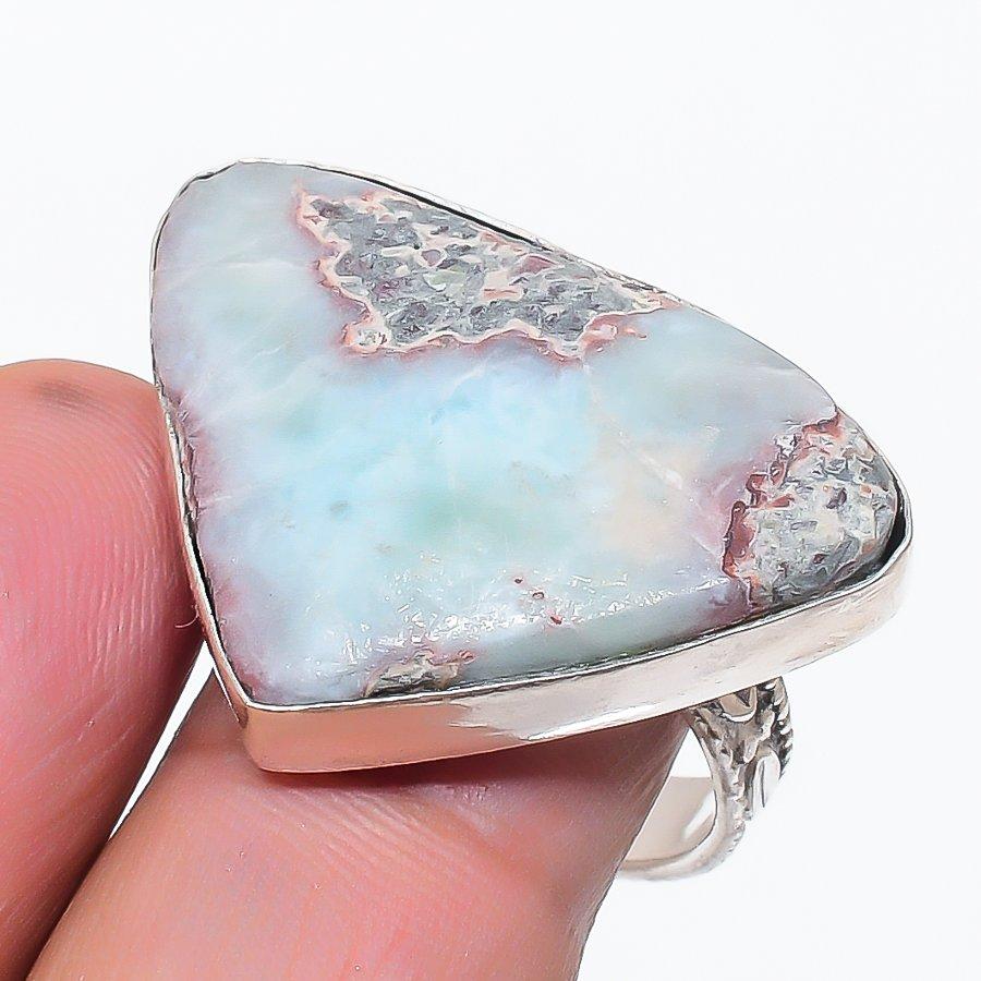 

Натуральный Ларимар Драгоценный камень Ручная работа 925 Стерлинговое серебро Ювелирное кольцо Размер 9.5 N2c33