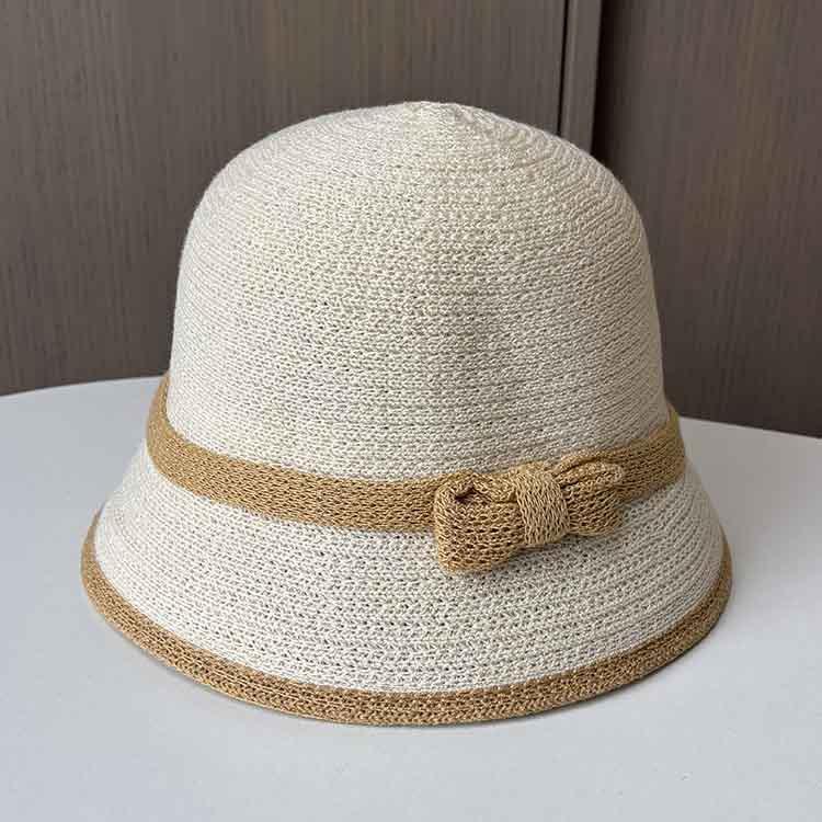 Dome contrasting knot knitted bucket hat summer seaside vacation sun hat ladies sun protection face hat