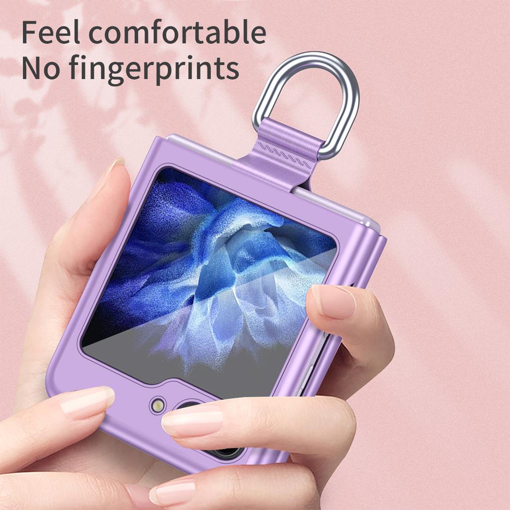 For Samsung Galaxy Z Flip6 5G/Z Flip5 5G Folded Phone Case Skin-Touch Hard PC Phone Cover with Ring Holder