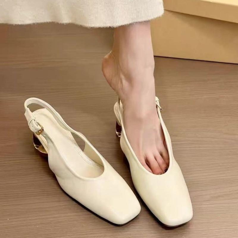 Mode Damen Echtleder Quadratische Zehenpartie Temperament Sandalen Frühling/Herbst Mode High Heel Schuhe Damen 2025 Neue Elegante Sandalen