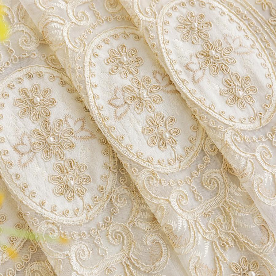 Luxe Romantische Bloemen met Kralen Reliëf Borduurwerk Doorzichtig Gordijn voor Slaapkamer Kleurrijk Woonkamer Raambekleding 1PC W100 X H260CM&Rod Pocket