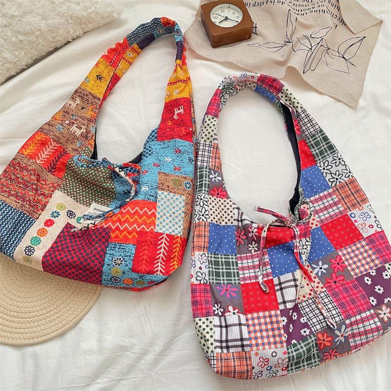 25 Corduroy plaid double-sided back shoulder bag large-capacity vest bag student class bag